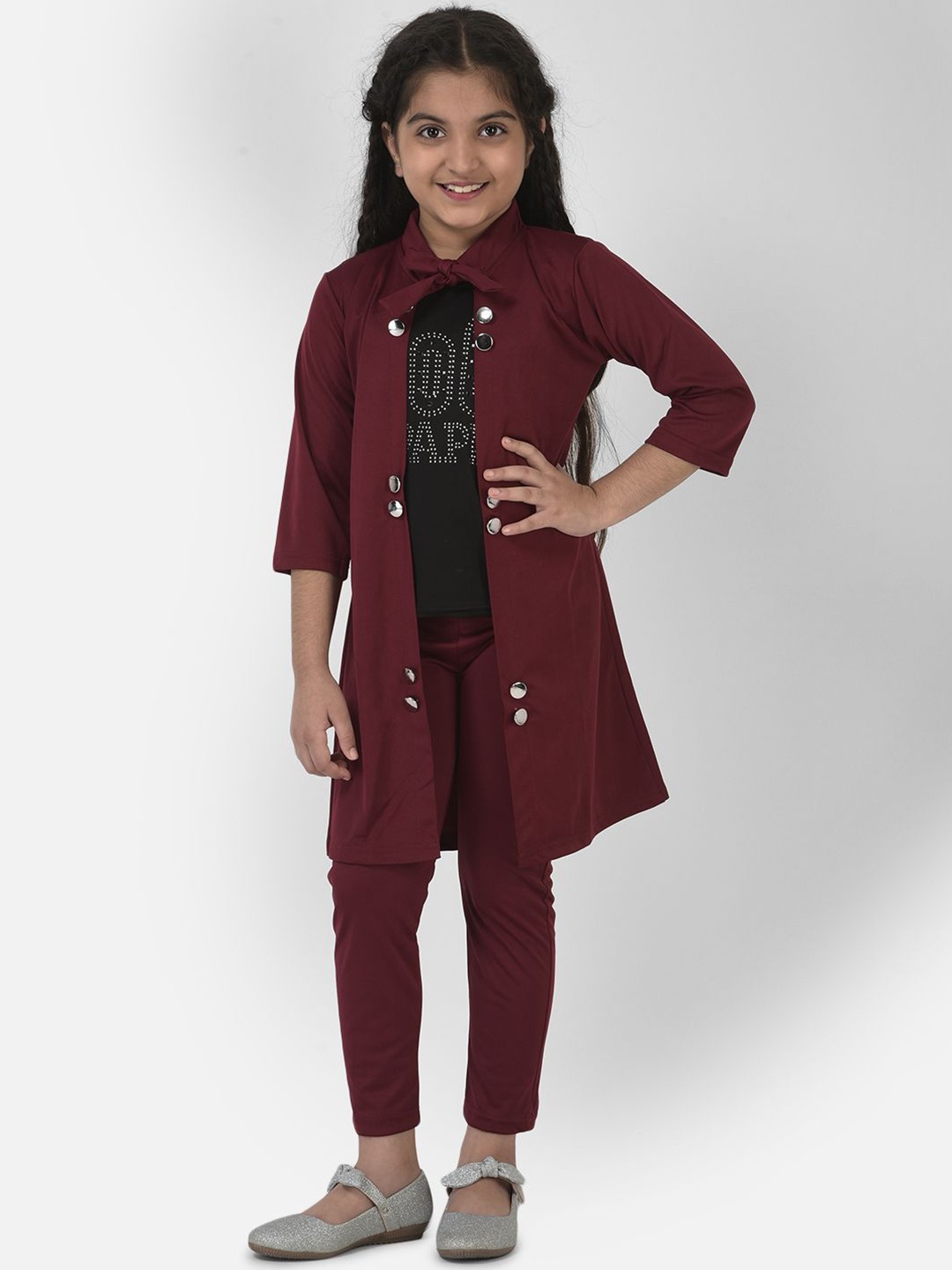 

Elendra jeans Girls Embellished Top with Trousers & Shrug, Maroon