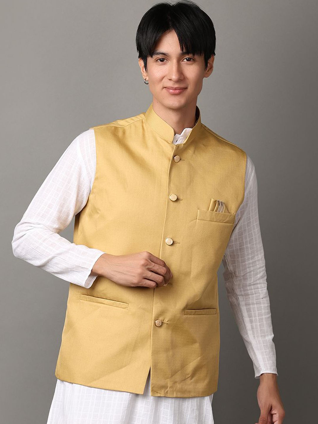 

V-Mart Men's Woven Design Nehru Jackets, Beige