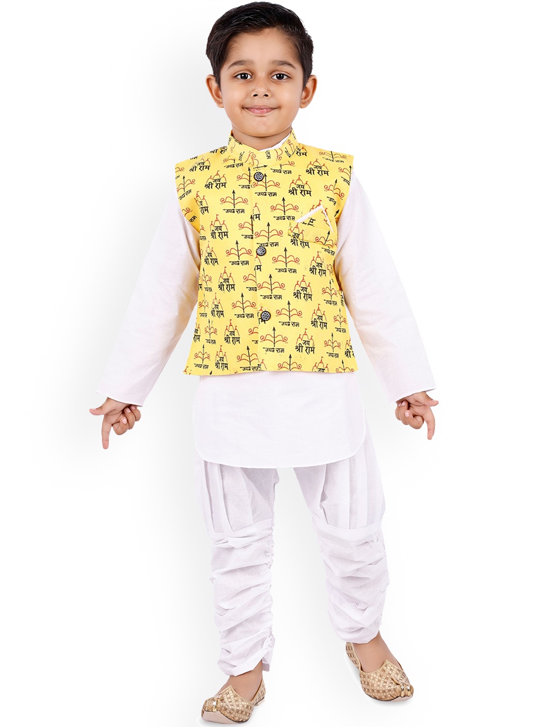 

BAESD Boys Regular Kurta with Churidar With Nehru Jacket, Yellow