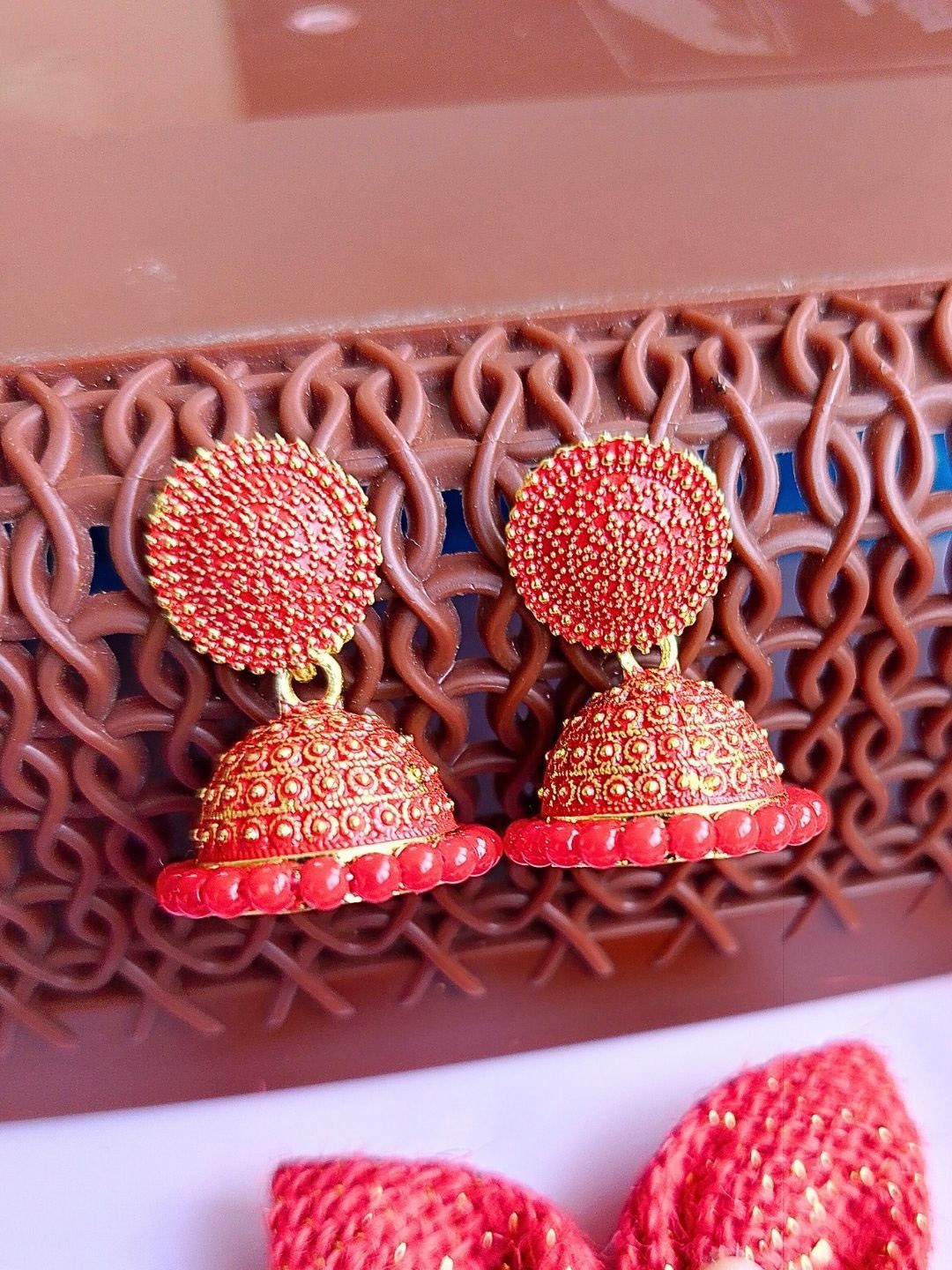 

Anouk Gold-Plated Beaded Meenakari Contemporary Jhumkas