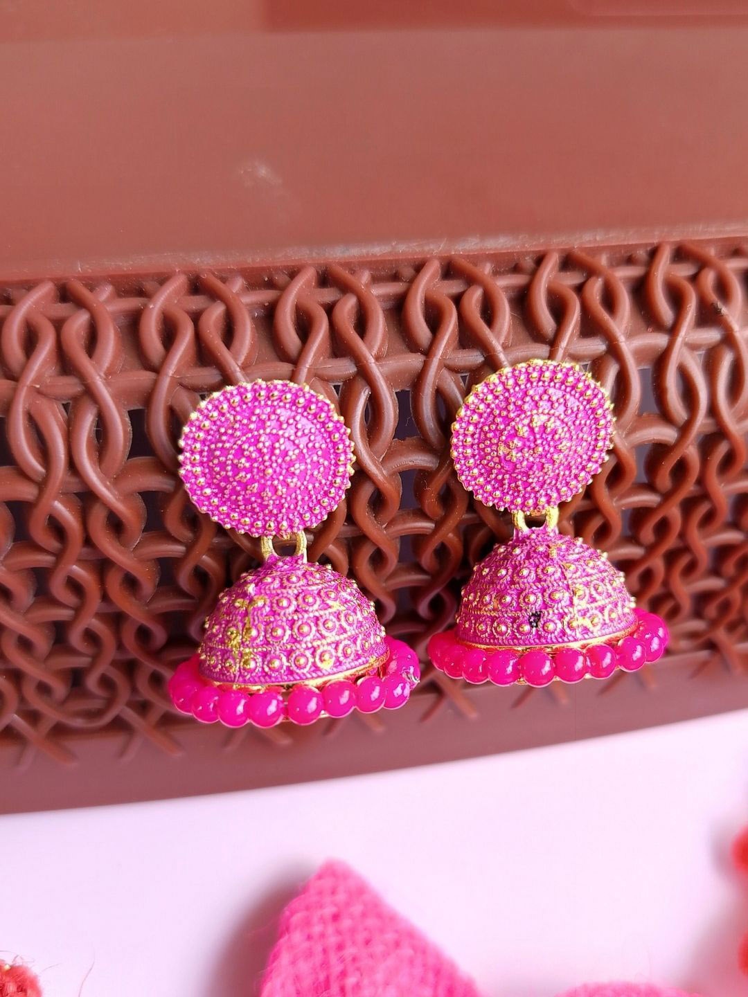 

Anouk Gold-Plated Beaded Meenakari Contemporary Jhumkas