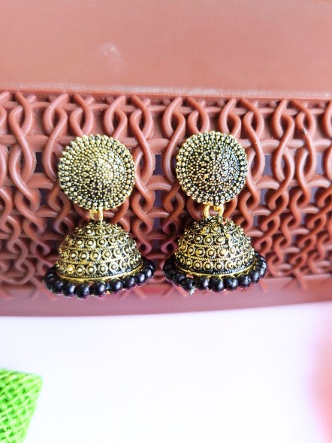 

Anouk Gold-Plated Beaded Meenakari Contemporary Jhumkas