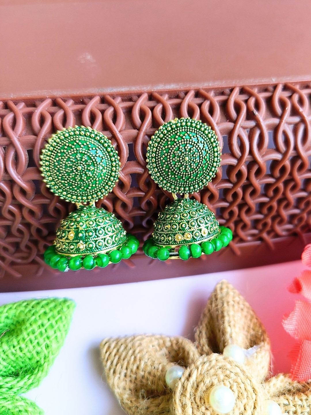 

Anouk Gold-Plated Beaded Meenakari Contemporary Jhumkas