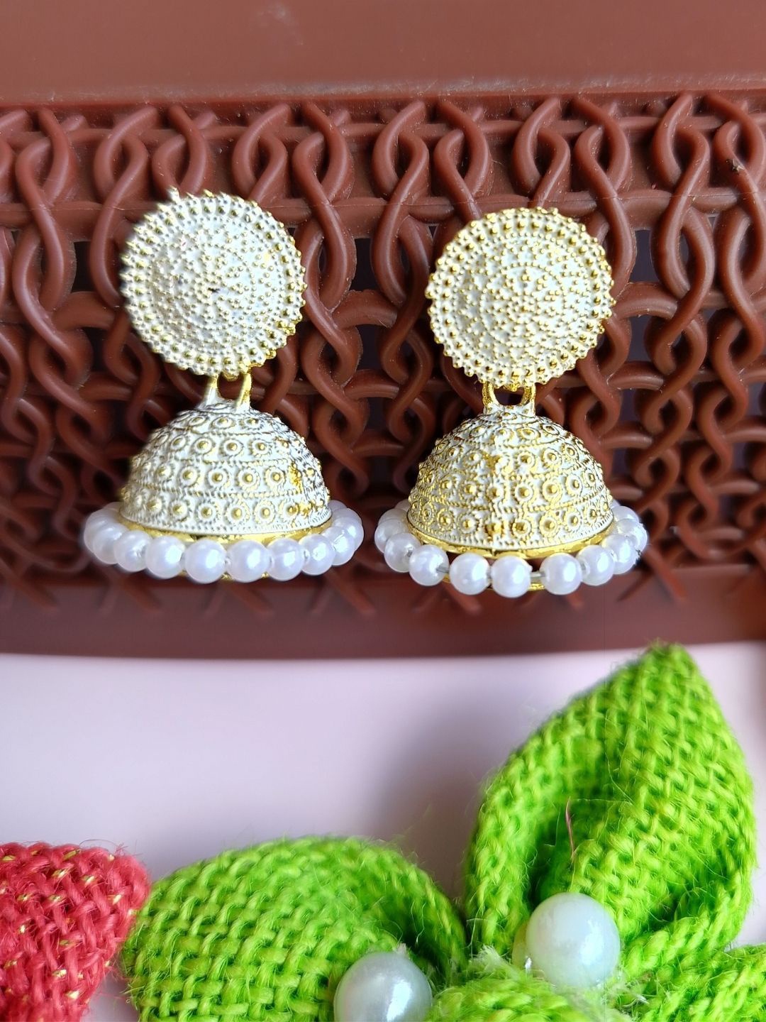 

Anouk Gold-Plated Beaded Meenakari Contemporary Jhumkas
