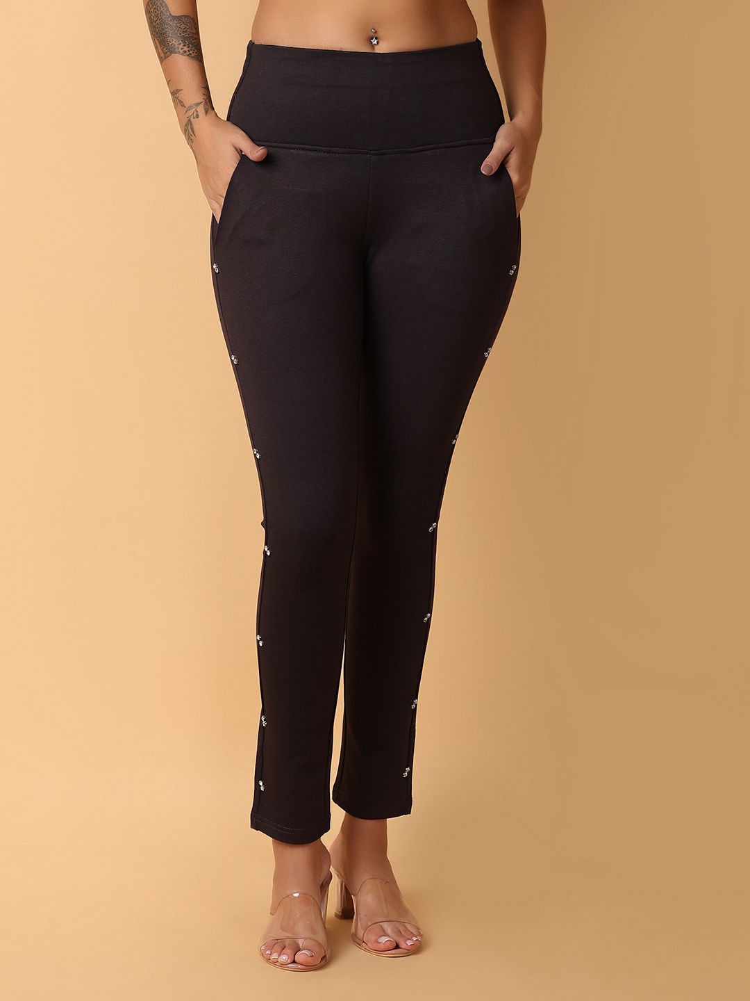 

V-Mart Slim Fit Cotton Jeggings, Black