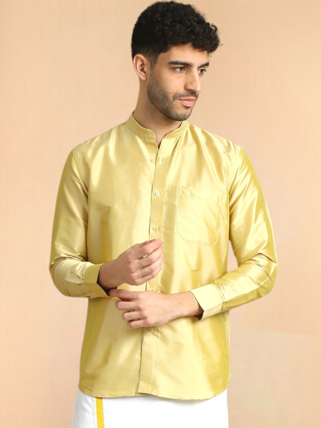 

TATTVA Men Classic Slim Fit Opaque Casual Shirt, Gold