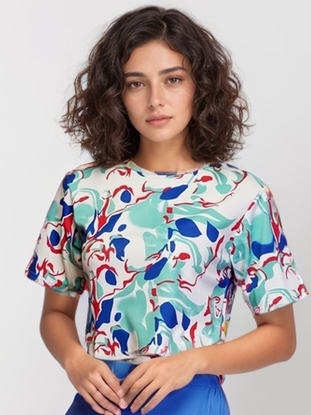 

DressBerry Floral Print Extended Sleeves Top, Blue