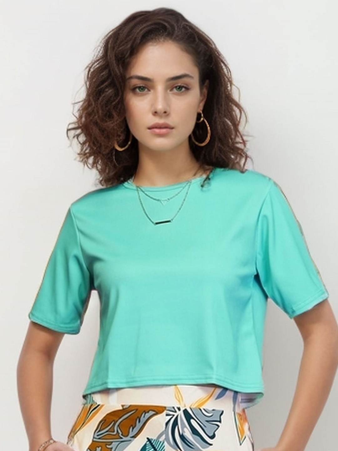 

DressBerry boat neck extended sleeves Top, Sea green