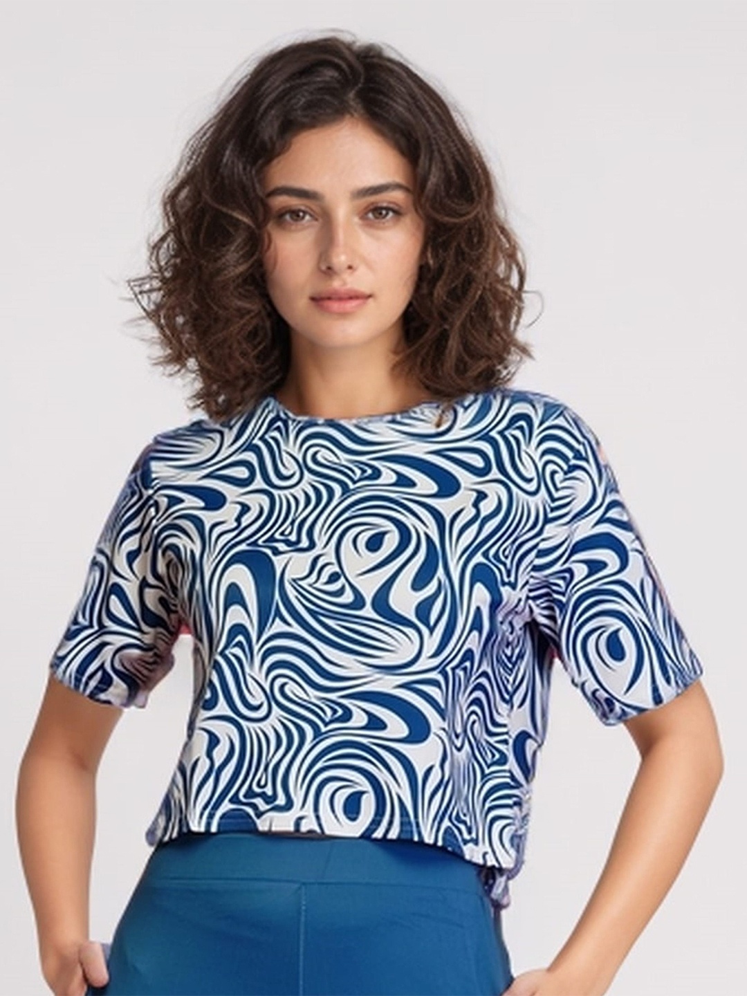 

DressBerry Abstract Printed Crop Top, Navy blue