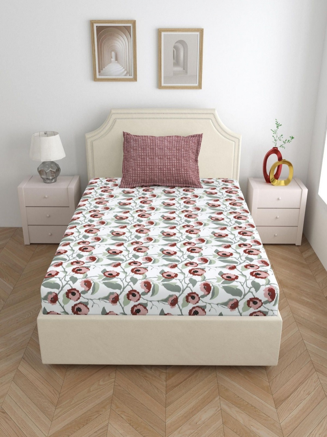 

Salona Bichona Grey & White Printed 144 TC Pure Cotton Single Bedsheet & 1 Pillow Cover