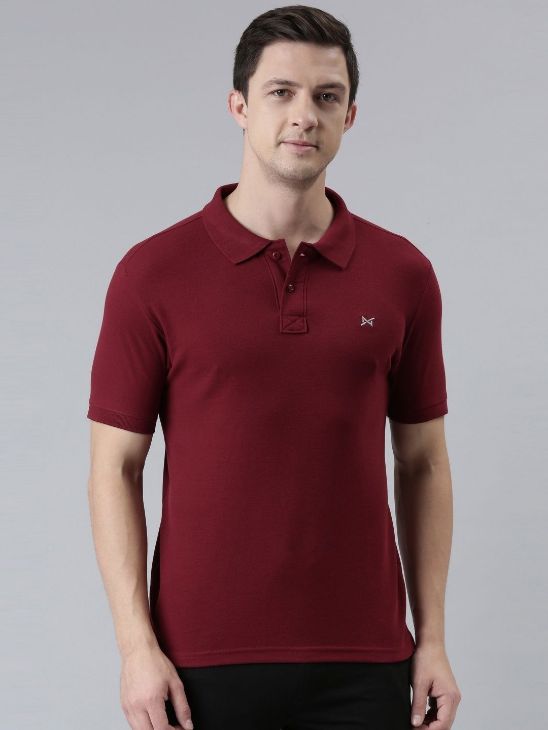 

Force NXT Men Solid Polo Collar Cotton T-shirt, Maroon