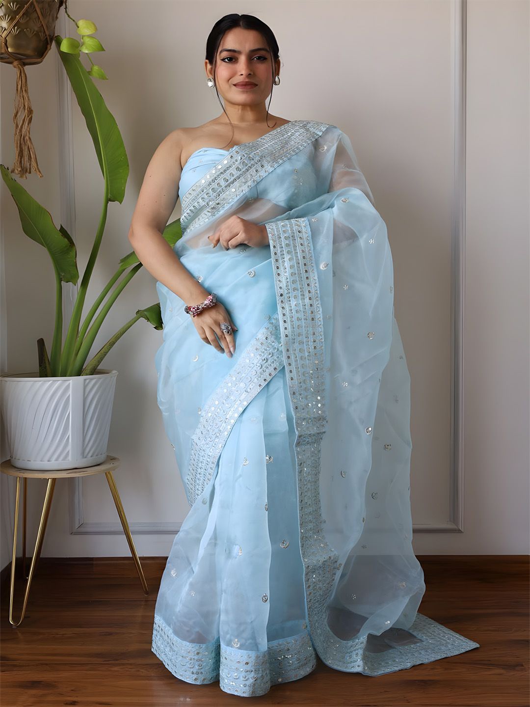 

Anouk Embellished Organza Saree, Blue