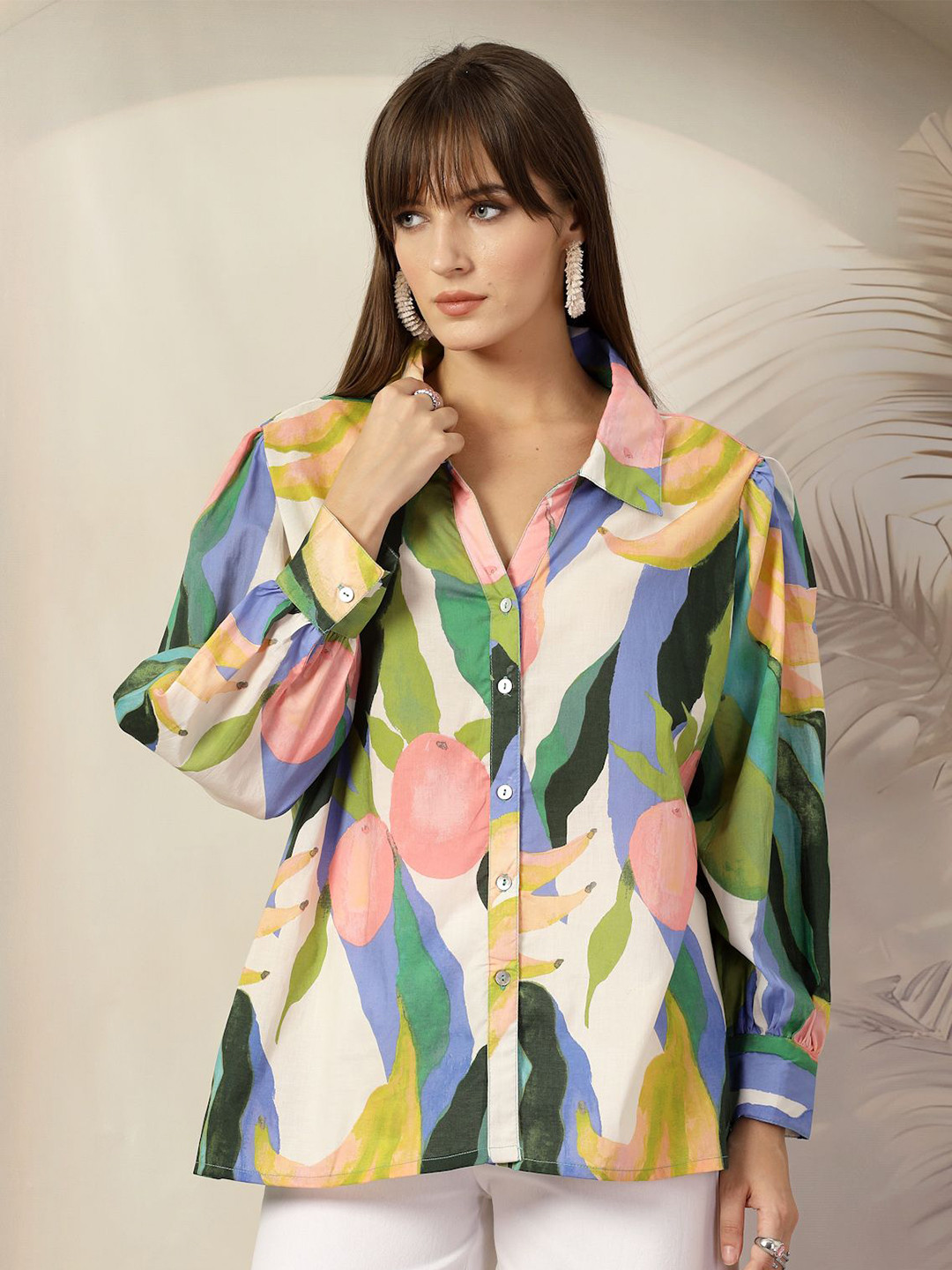 

plusS Women Abstract Printed Casual Shirt, White