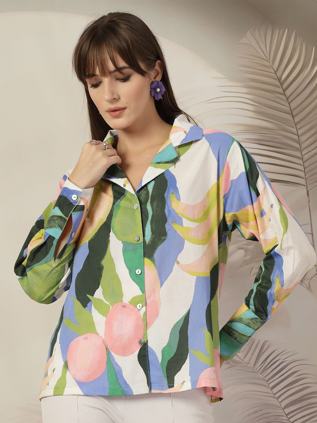 

plusS Women Abstract Printed Casual Shirt, White
