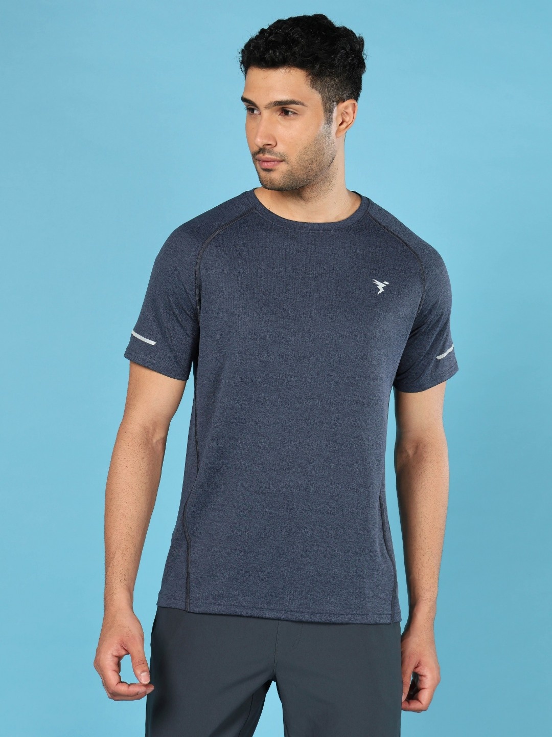 

Technosport Men Round Neck UPF50 Slim Fit Sports T-shirt, Navy blue