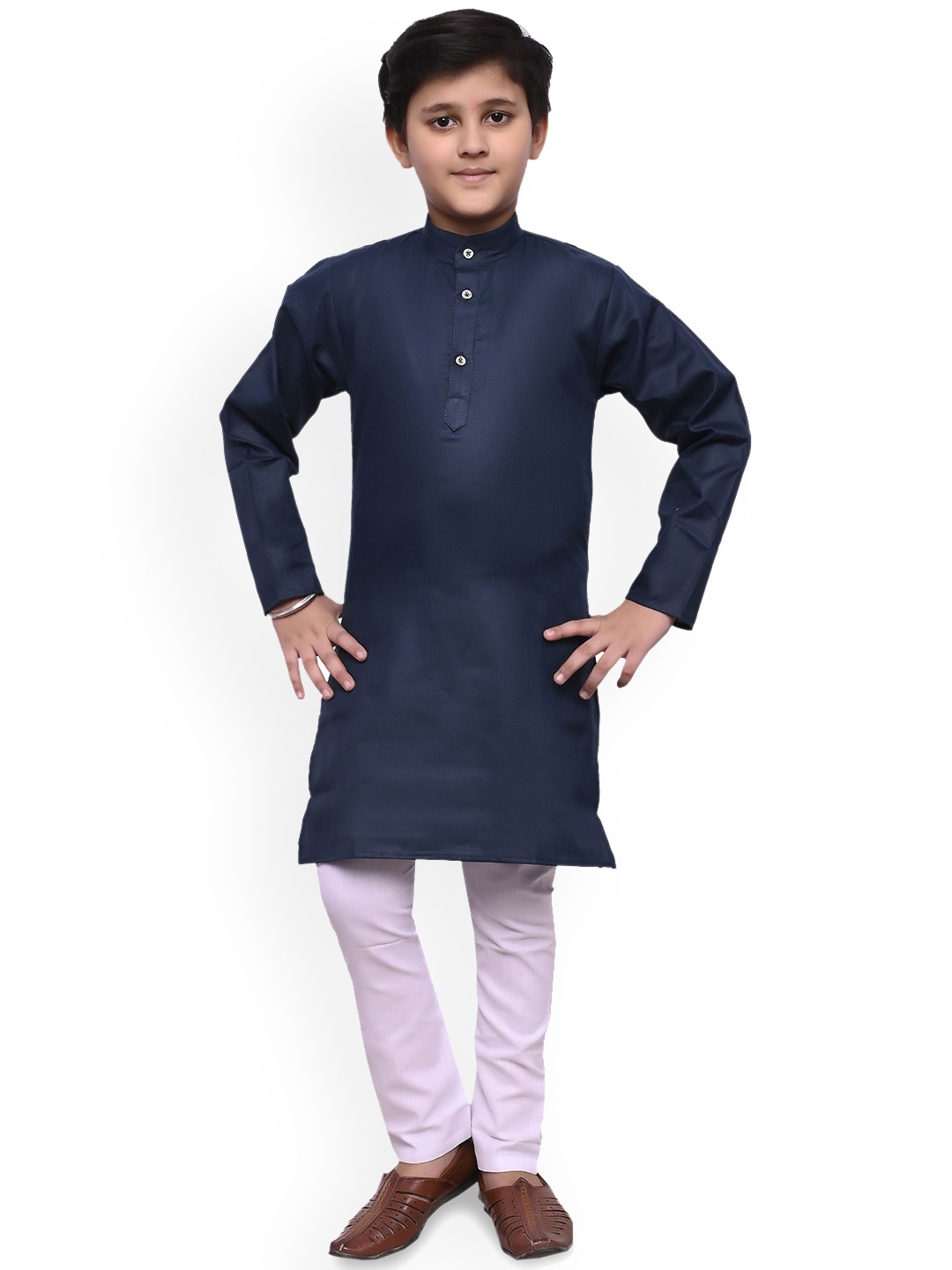 

BAESD Boys Band Collar Regular Straight Kurta With Pyjamas, Blue