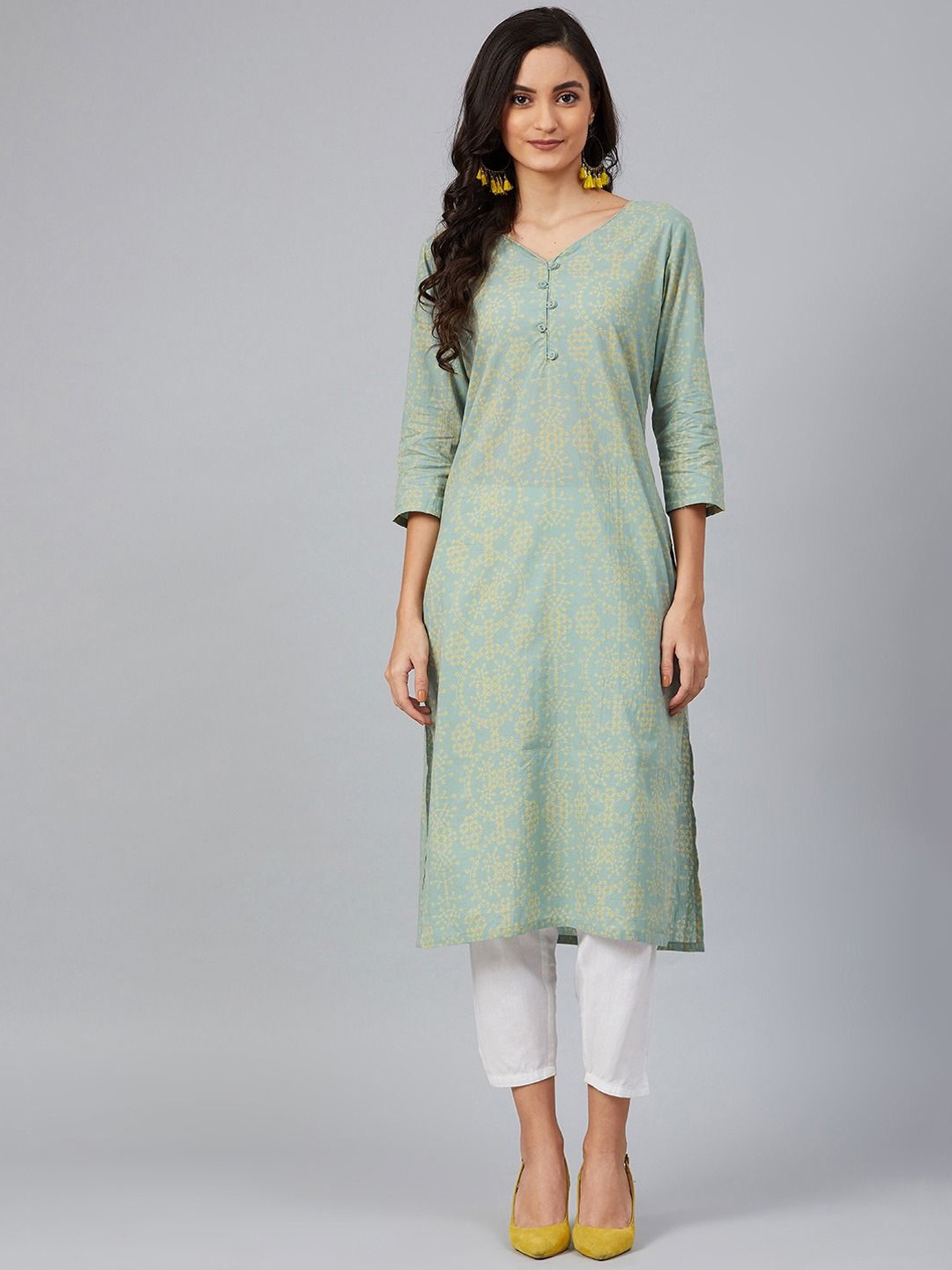 

KALINI Ethnic Motifs Printed Cotton Kurta, Green