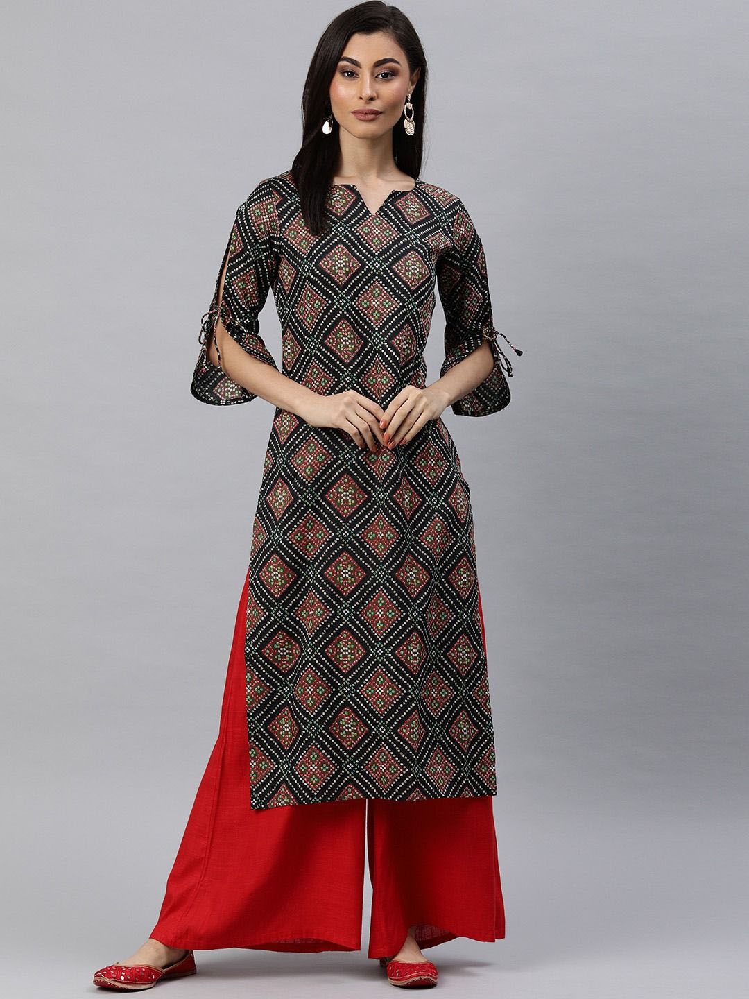 

KALINI Bandhani Printed Cotton Kurta, Black