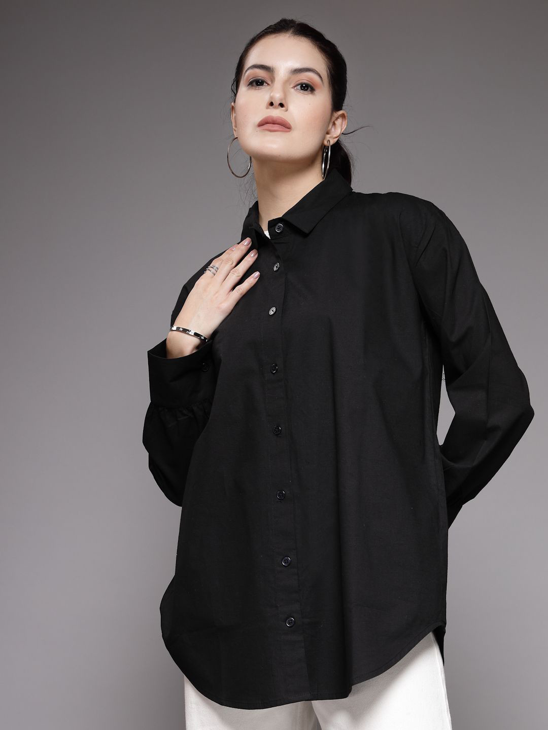 

The Roadster Lifestyle Co. Women Comfort Solid Pure Cotton Oversized Shirt, Black
