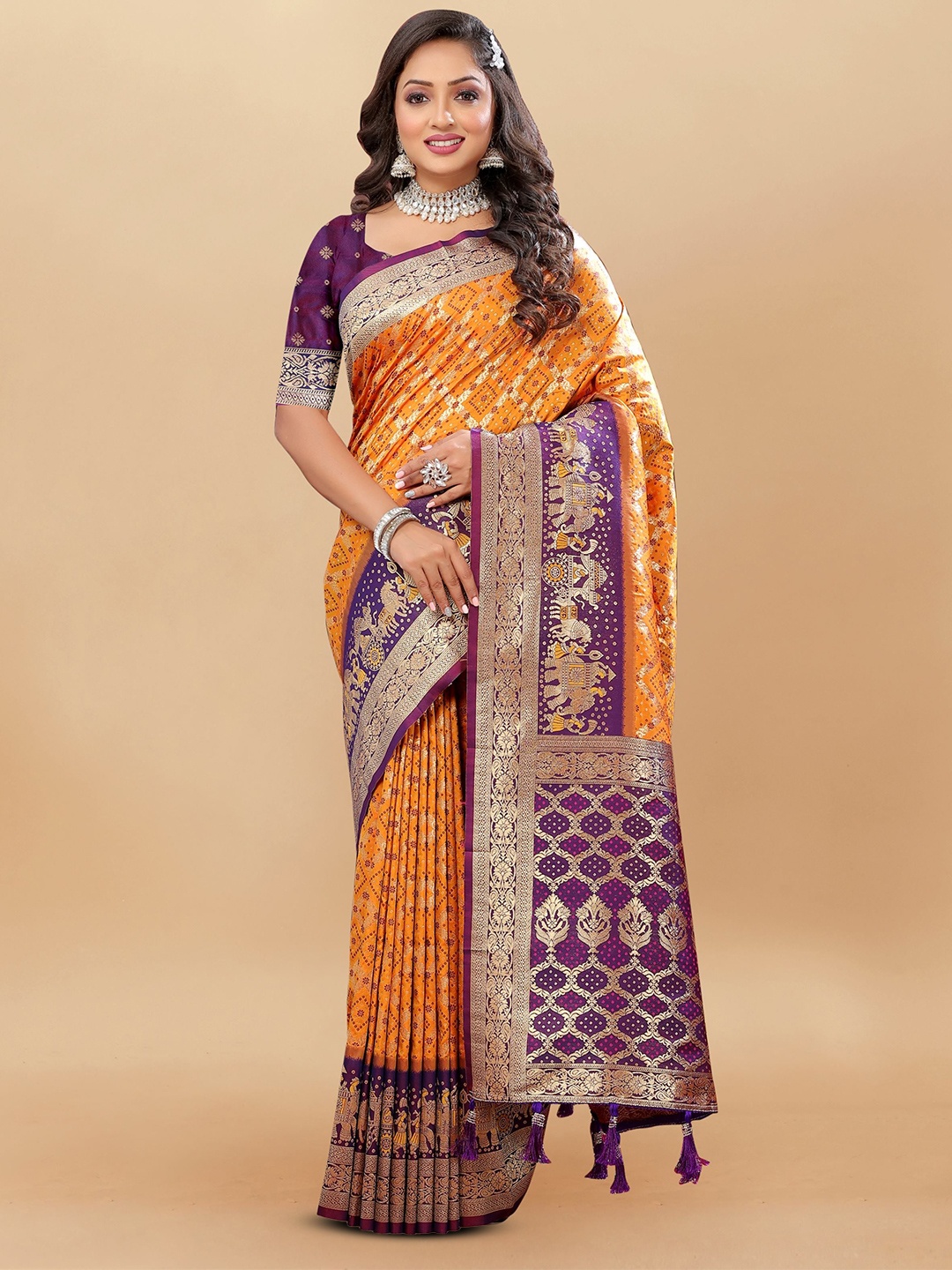 

Upalksh Ethnic Motifs Zari Banarasi Saree, Yellow