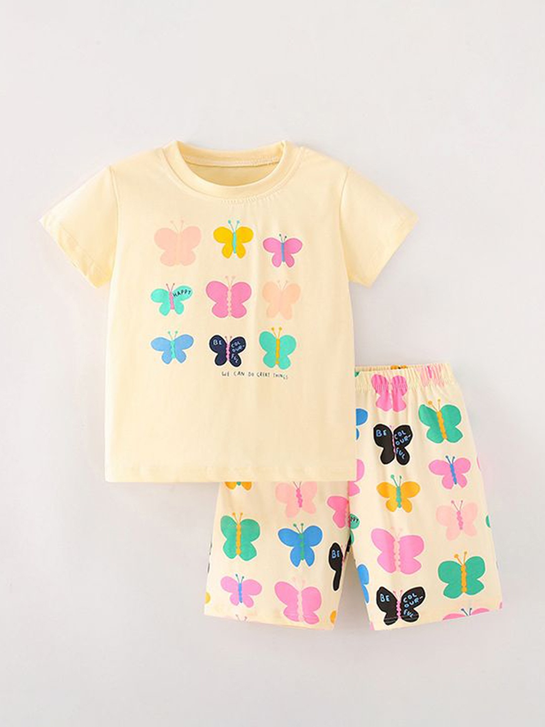 

StyleCast Girls Printed Pure Cotton T-shirt with Shorts, Cream