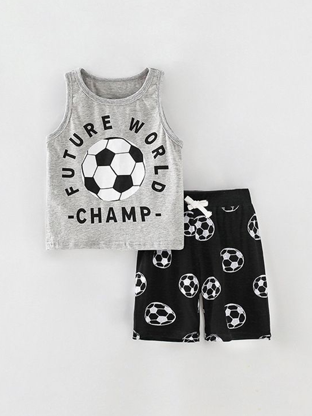 

StyleCast Grey Boys Printed Sleeveless Pure Cotton T-shirt With Shorts