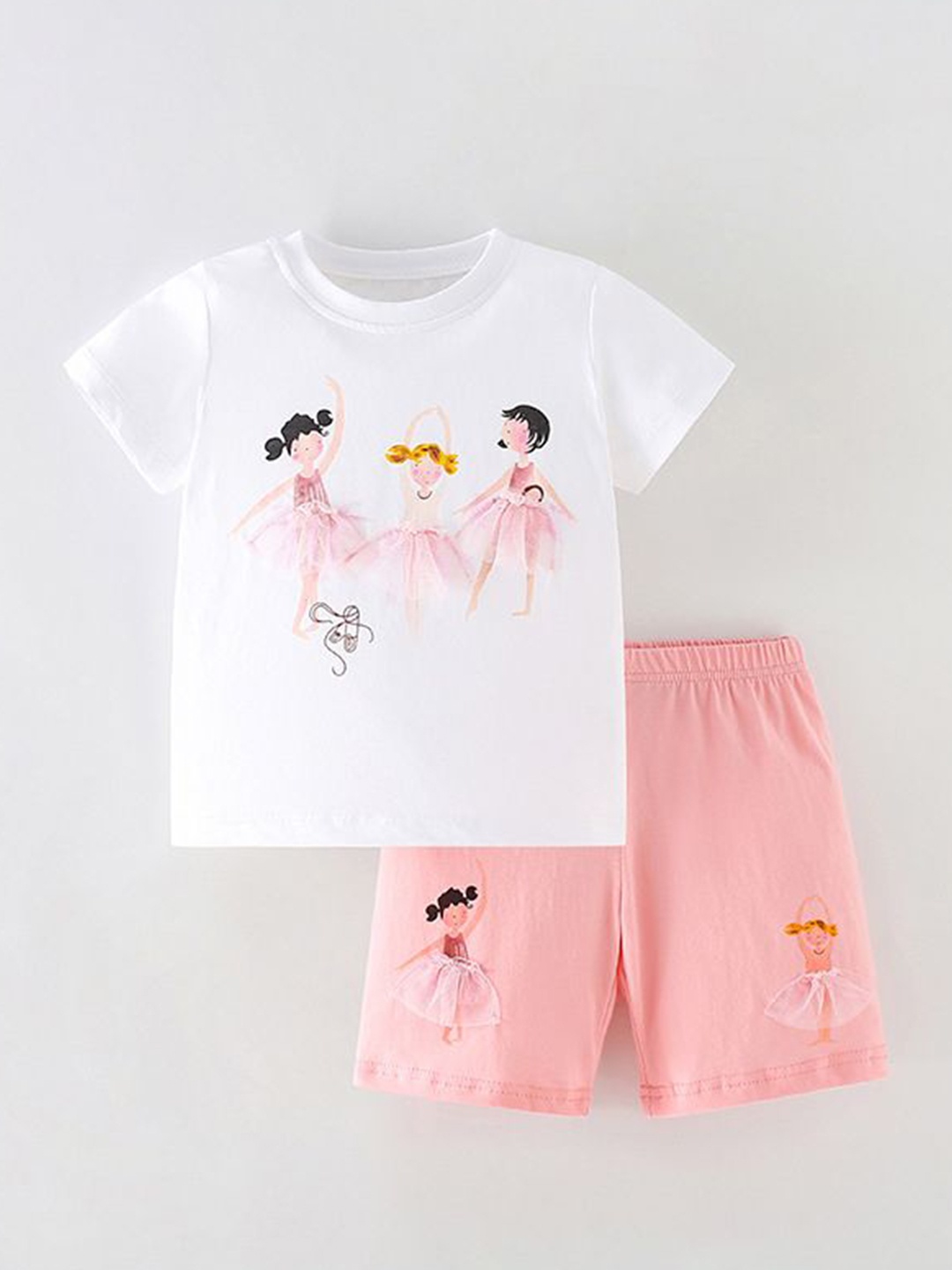 

StyleCast Girls White Printed Pure Cotton Top With Shorts