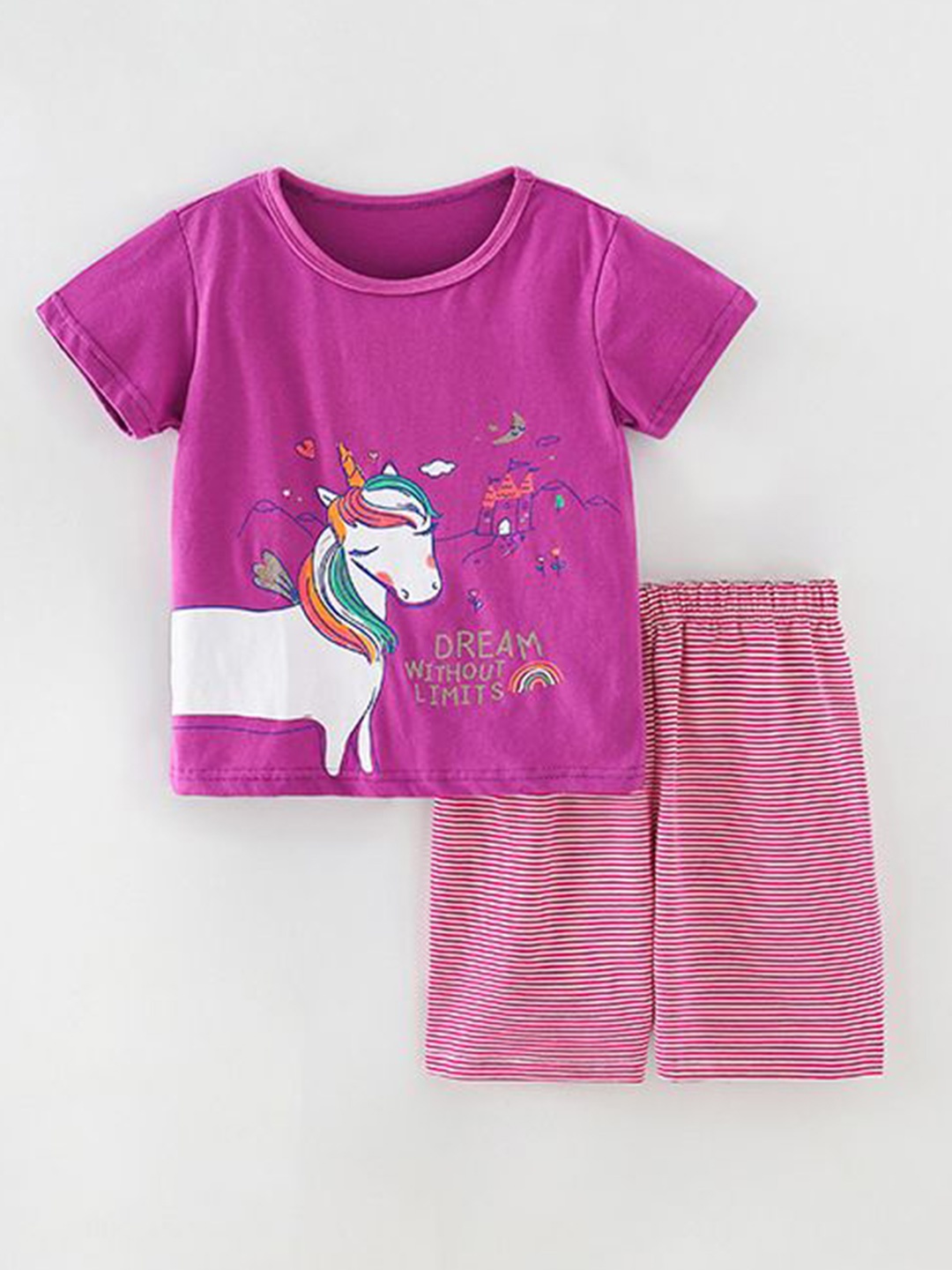 

StyleCast Girls Printed Pure Cotton T-shirt with Shorts, Purple