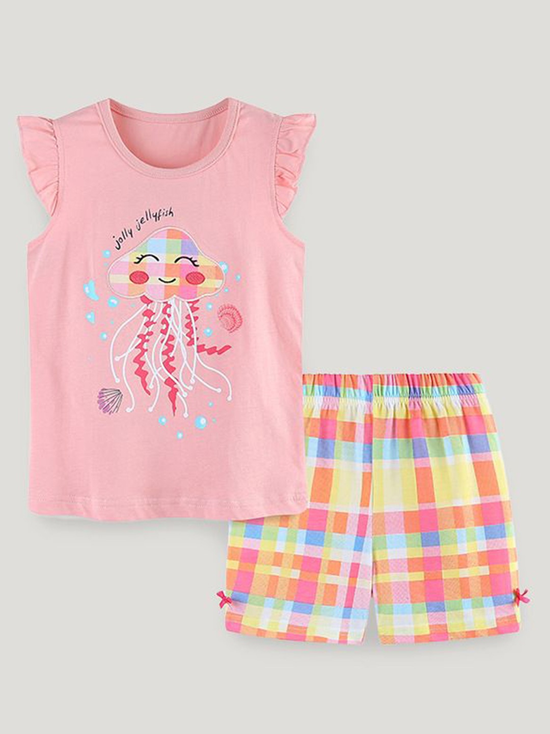 

StyleCast Girls Pink Graphic Printed Pure Cotton Top with Shorts, Peach