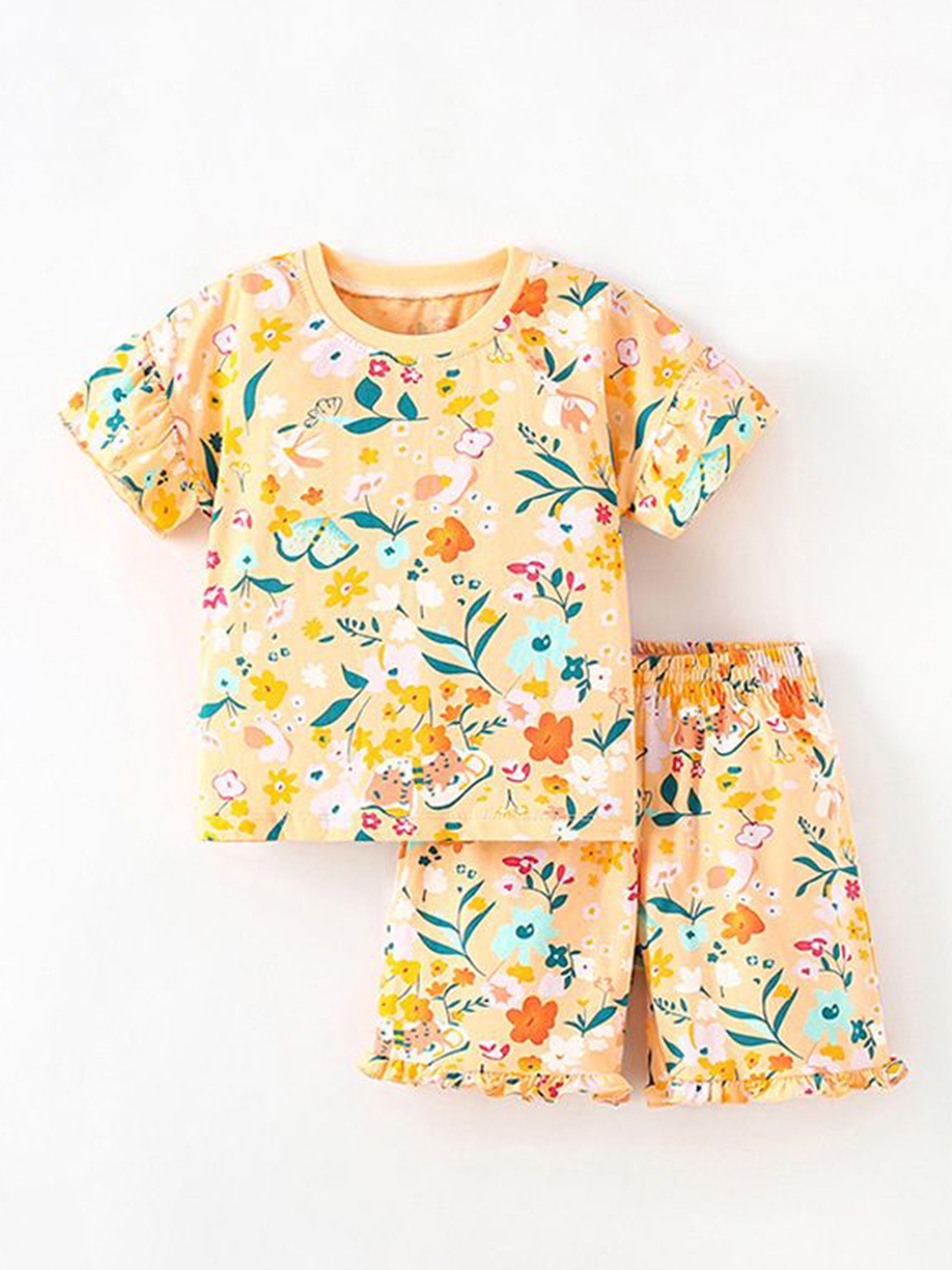 

StyleCast Boys Floral Printed Pure Cotton T-shirt with Shorts, Orange