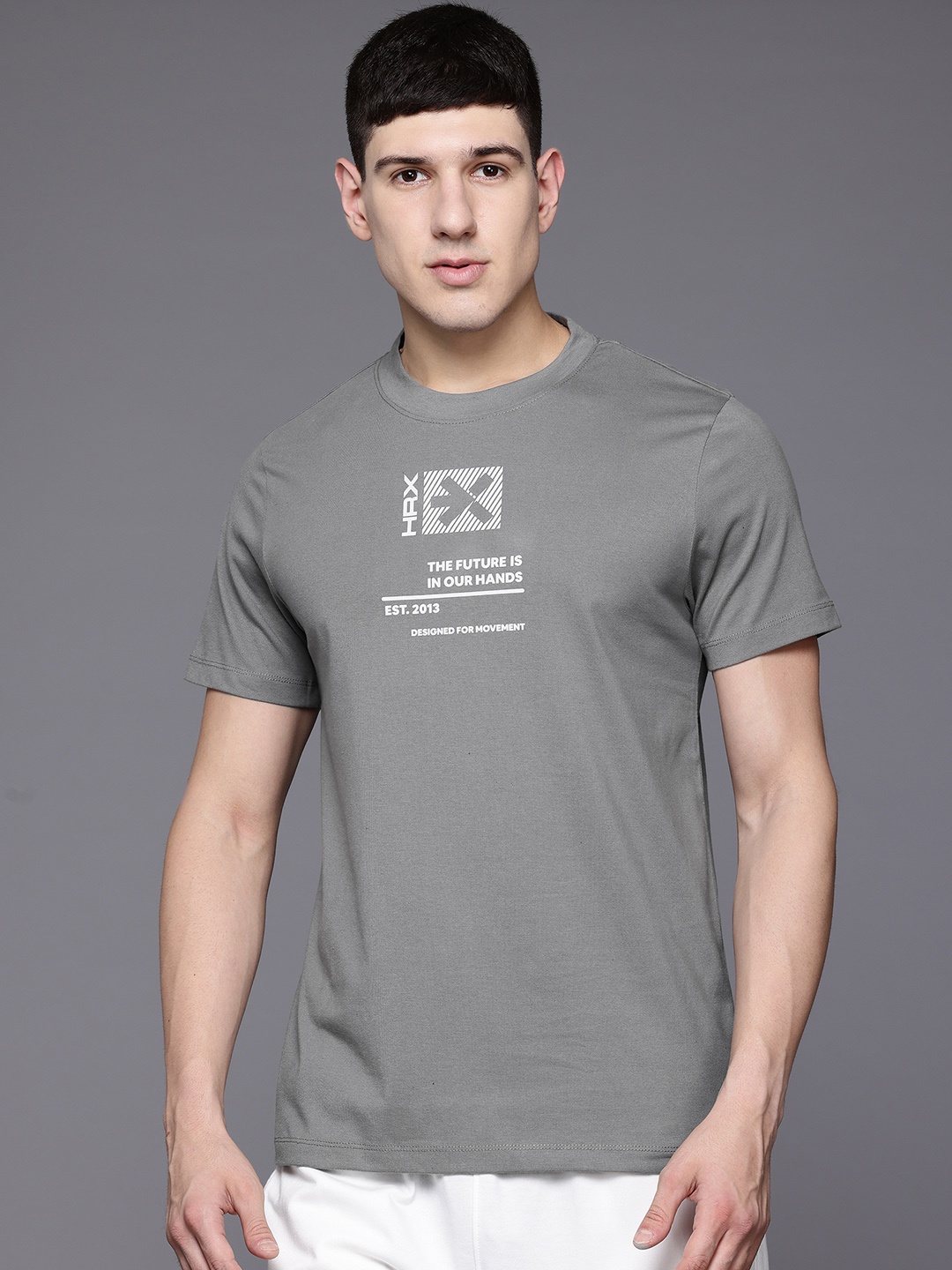 

HRX by Hrithik Roshan Men Lifestyle Typography Printed Sports T-shirt, Grey