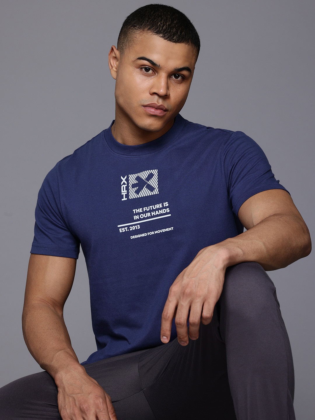 

HRX by Hrithik Roshan Men Lifestyle Typography Printed Sports T-shirt, Navy blue