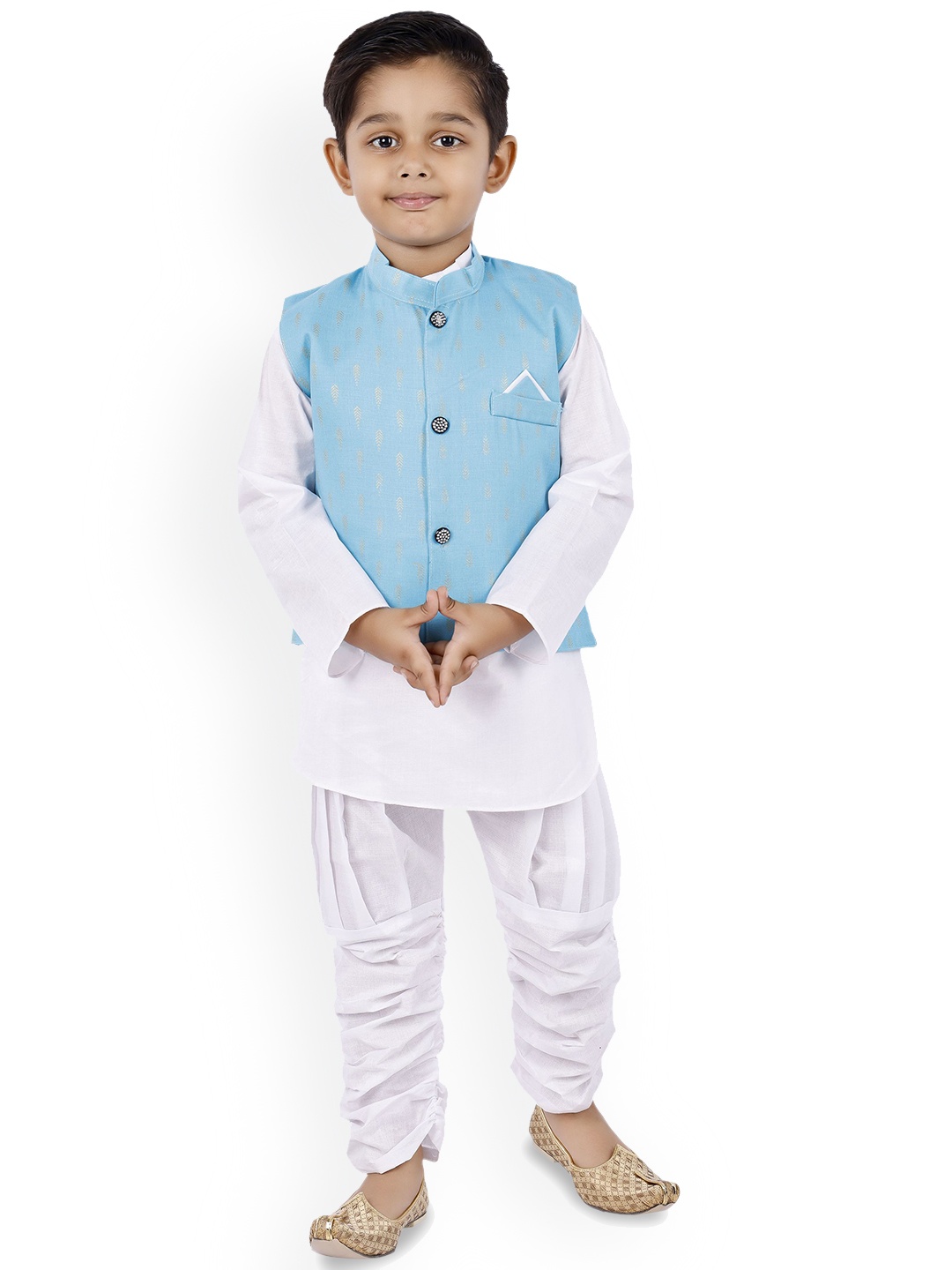 

BAESD Boys Mandarin Collar Regular Straight Kurta With Pyjamas & Jacket, White
