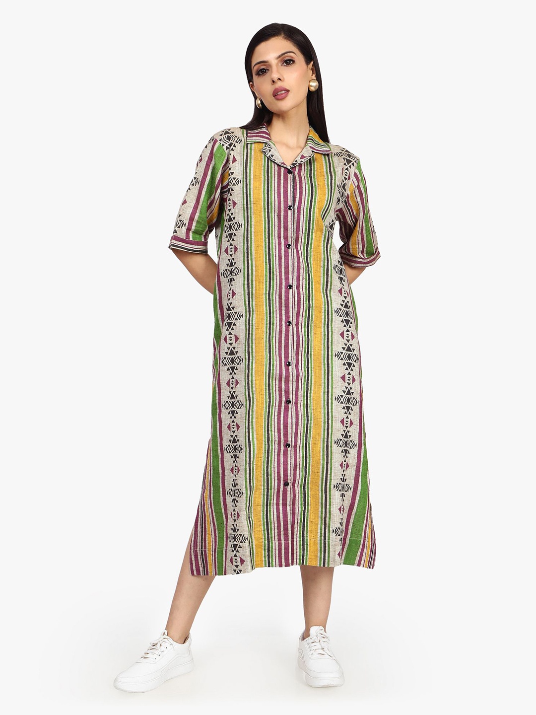 

Kuber Studio Printed Cotton A-Line Midi Dress, Beige