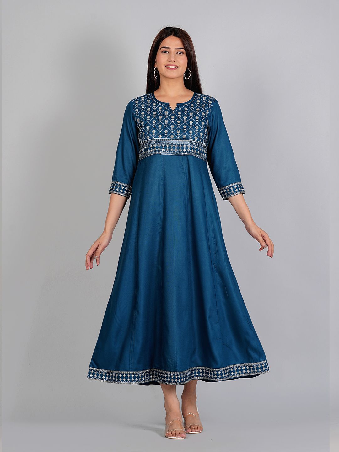 

Radhika Fashion Ethnic Motifs Print A-Line Dress, Blue