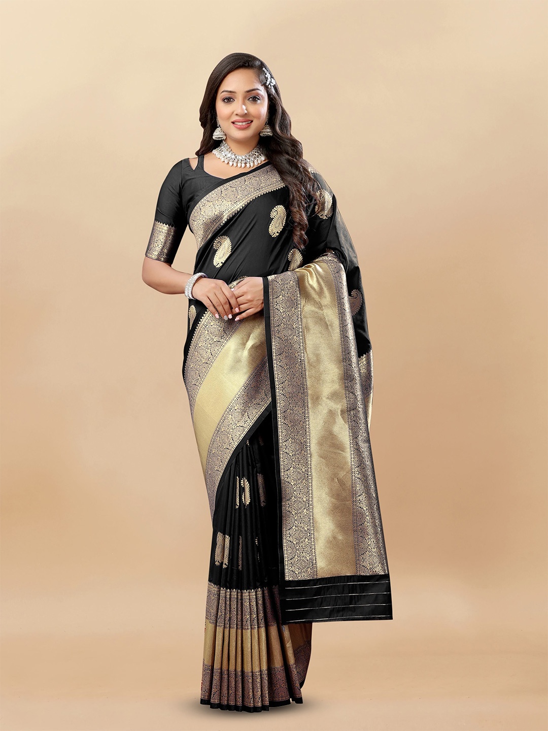 

Upalksh Ethnic Motifs Zari Banarasi Saree, Black