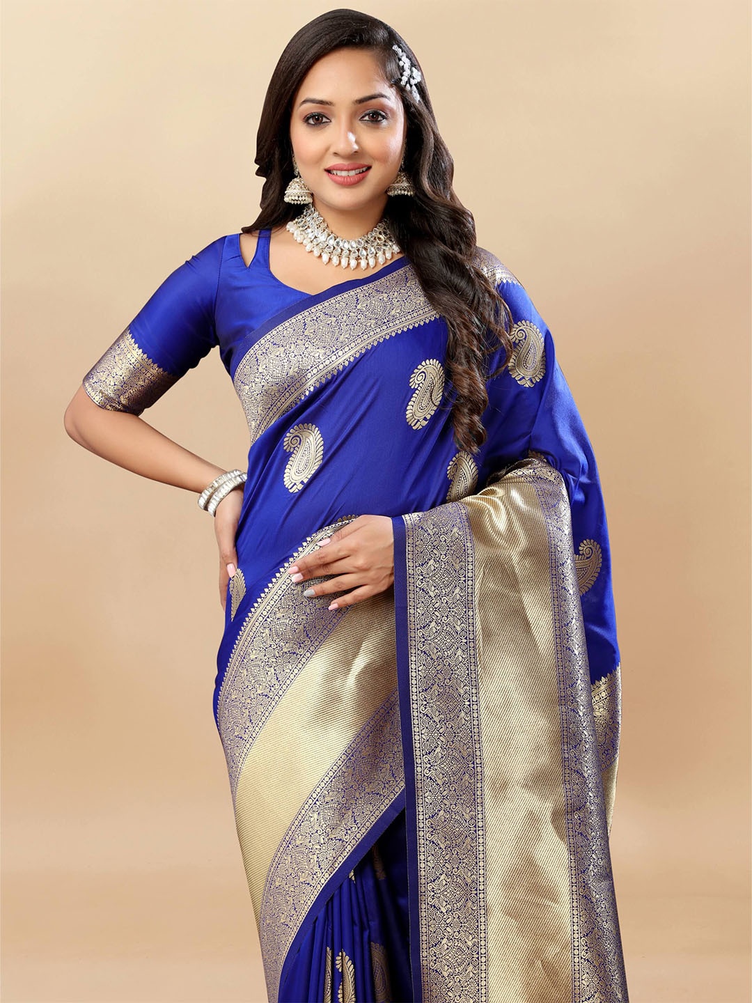 

Upalksh Paisley Motif Zari Woven Banarasi Saree, Blue