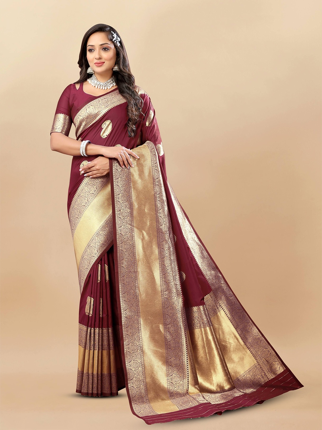 

Upalksh Ethnic Motifs Zari Banarasi Saree, Maroon