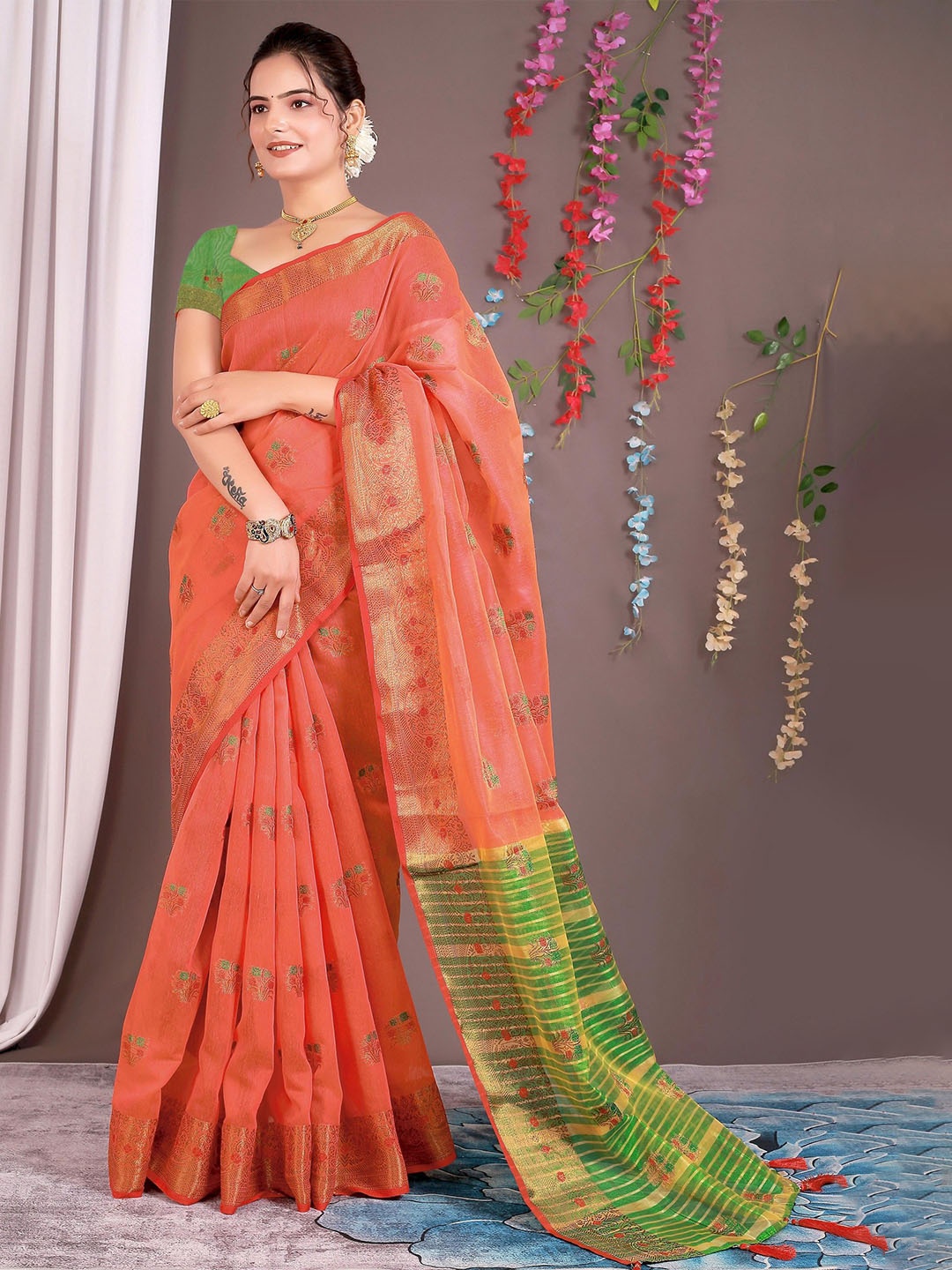 

Saree Exotica Ethnic Motifs Woven Design Zari Sarees, Rust