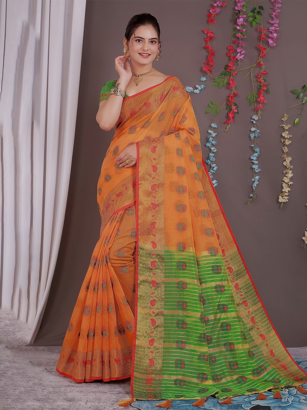 

Saree Exotica Woven Design Zari Sarees, Orange