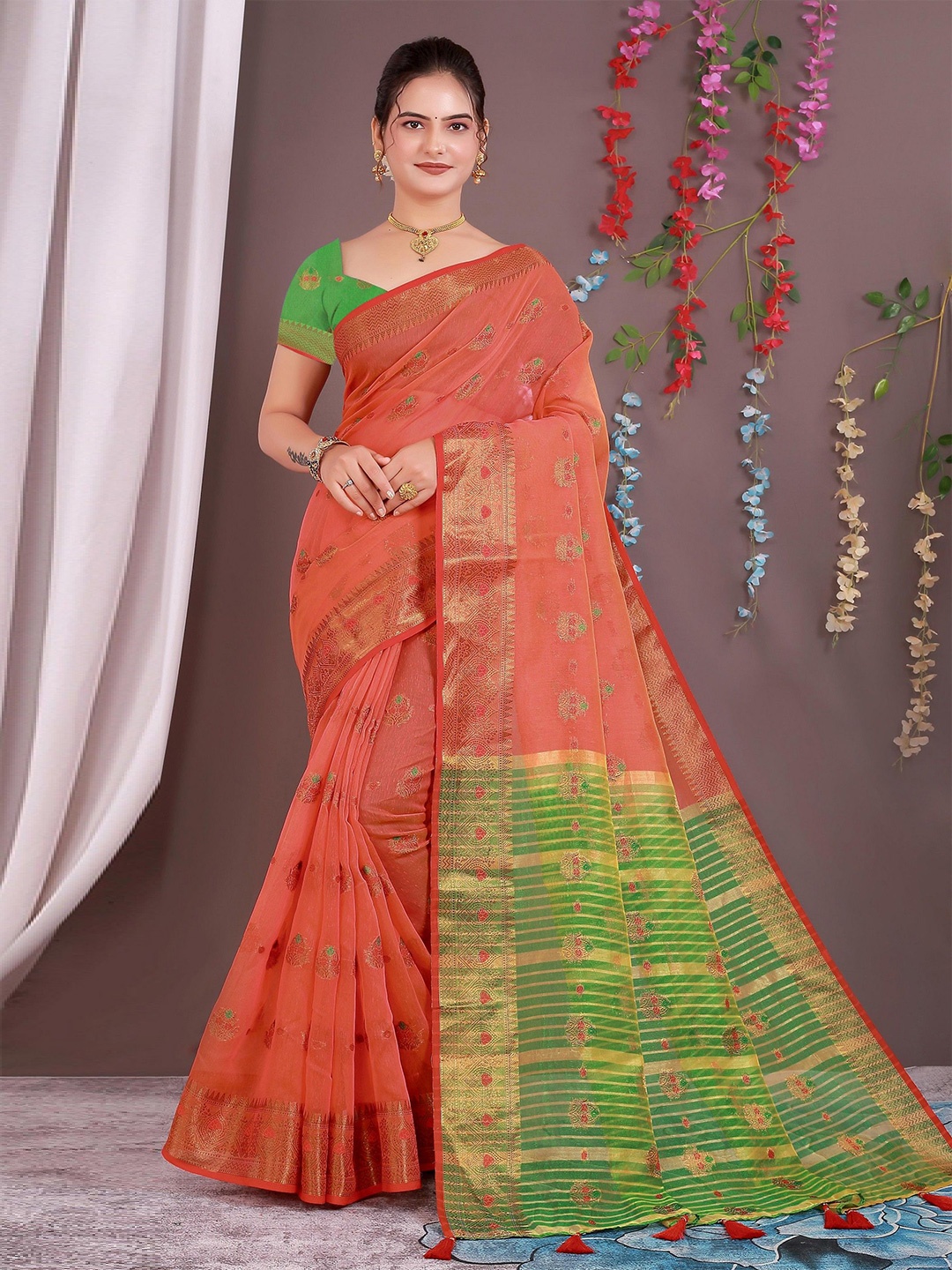 

Saree Exotica Woven Design Zari Sarees, Rust
