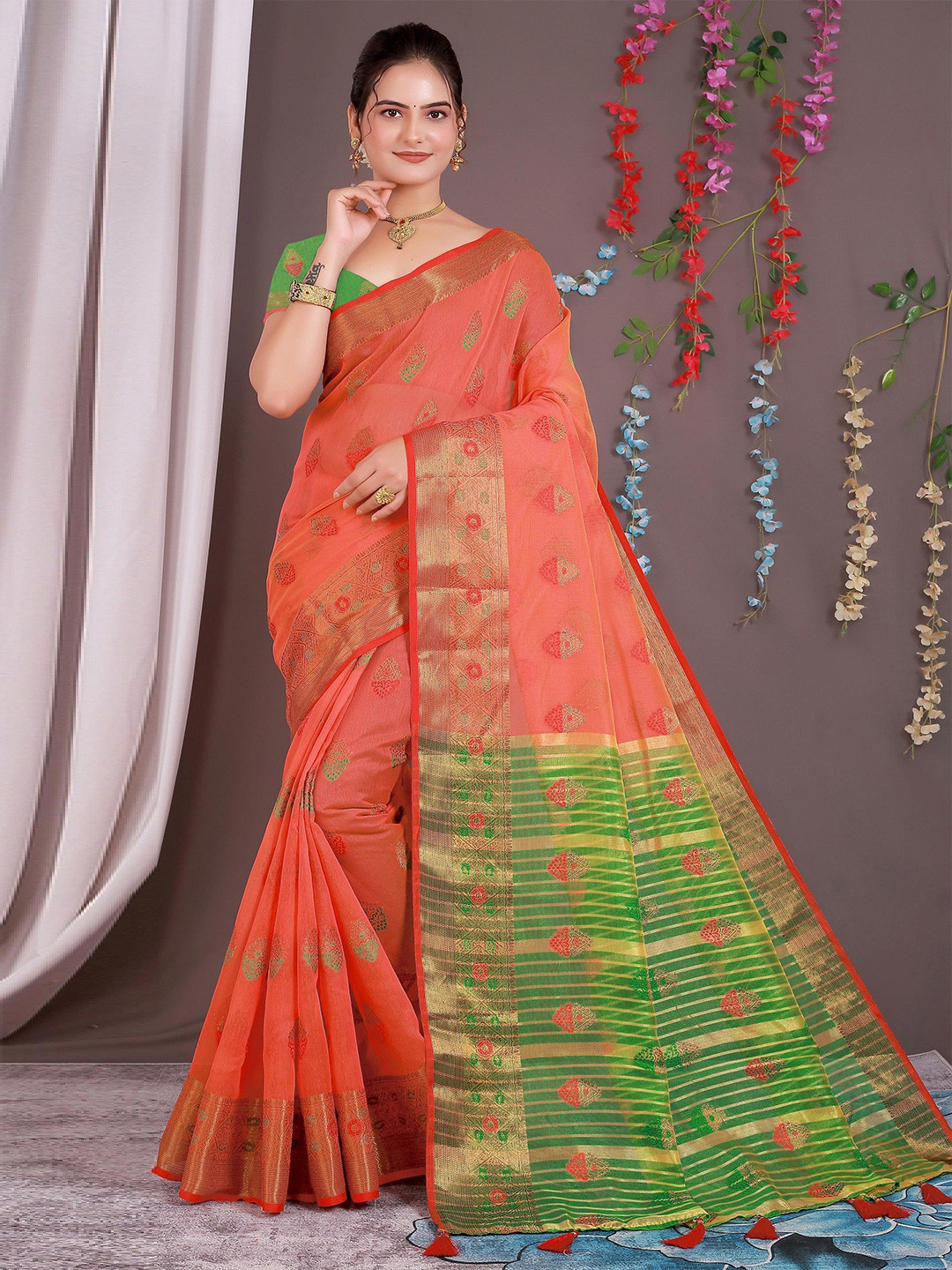 

Saree Exotica Woven Design Zari Sarees, Orange