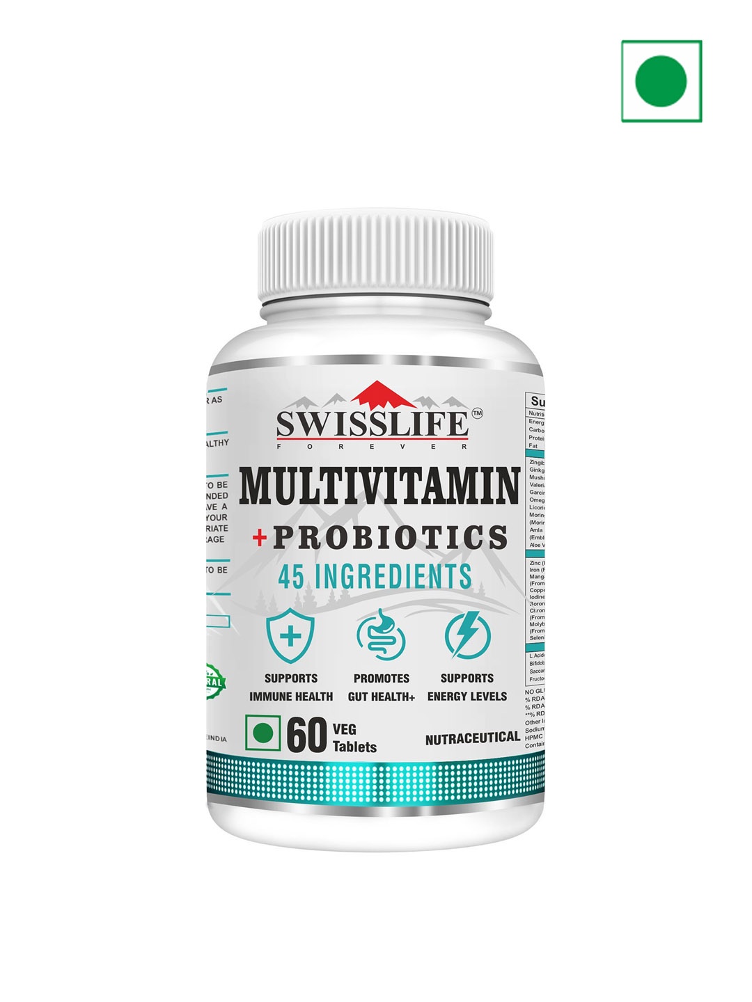 

Swisslife Forever Multivitamin + Probiotics with 45 ingredients - 60 Tablets, White