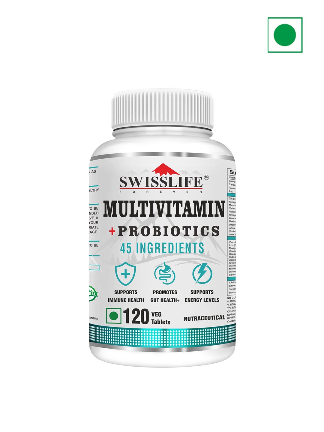 

Swisslife Forever Multivitamin + Probiotics with 45 ingredients - 120 Tablets, White