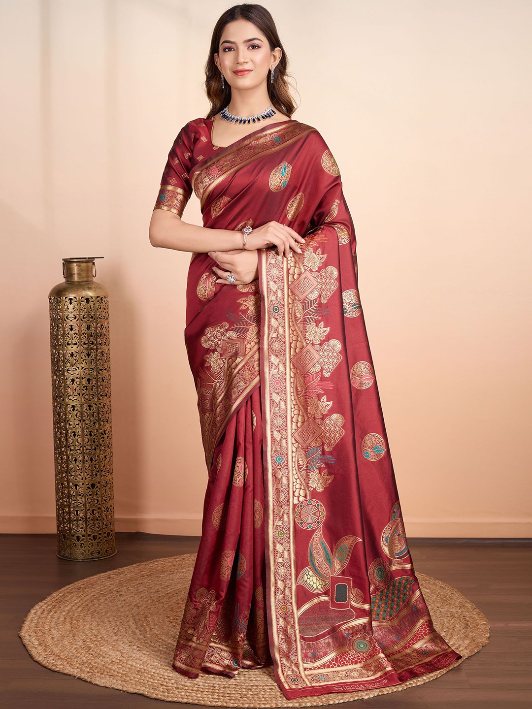 

RICH & ROMAN Woven Design Zari Pure Silk Banarasi Saree, Maroon
