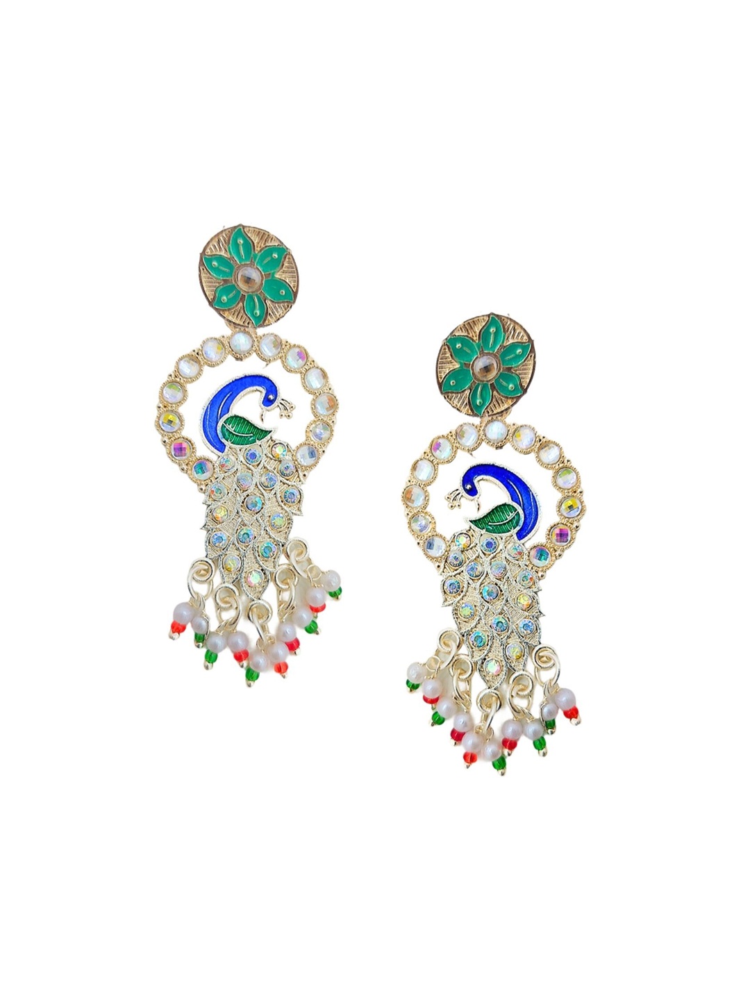 

Anouk Gold-Plated Stone-Studded & Beaded Peacock Shaped Drop Earrings