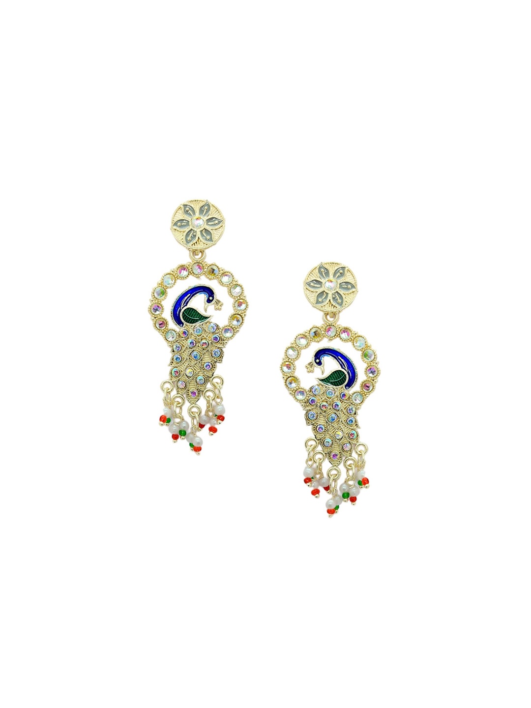 

Anouk Gold-Plated Stone-Studded & Beaded Peacock Shaped Drop Earrings