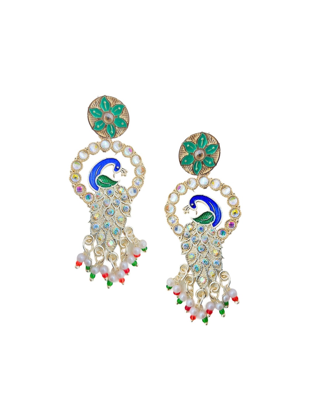 

Anouk Gold-Plated Stone-Studded & Beaded Peacock Shaped Drop Earrings