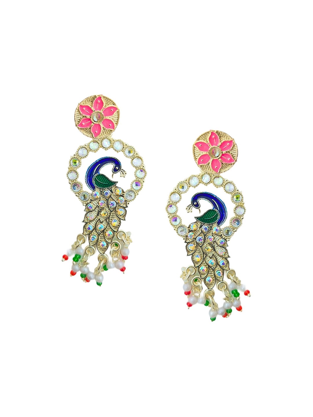 

Anouk Gold-Plated Stone-Studded & Beaded Peacock Shaped Drop Earrings