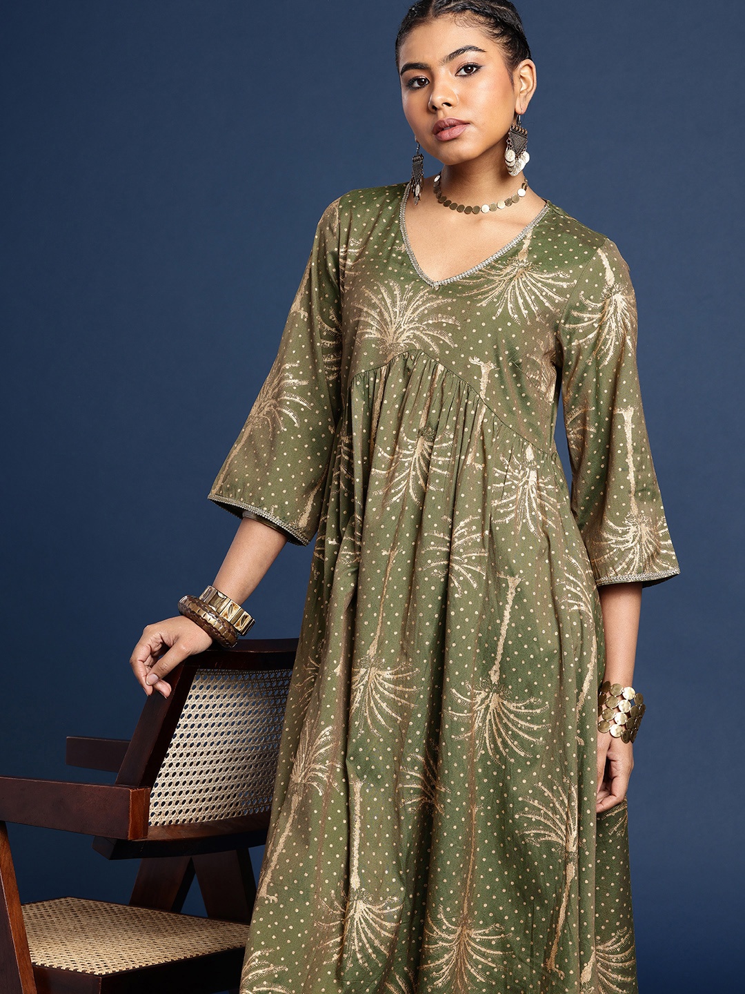 

Taavi Ethnic Motifs Printed Festive Kurta, Green